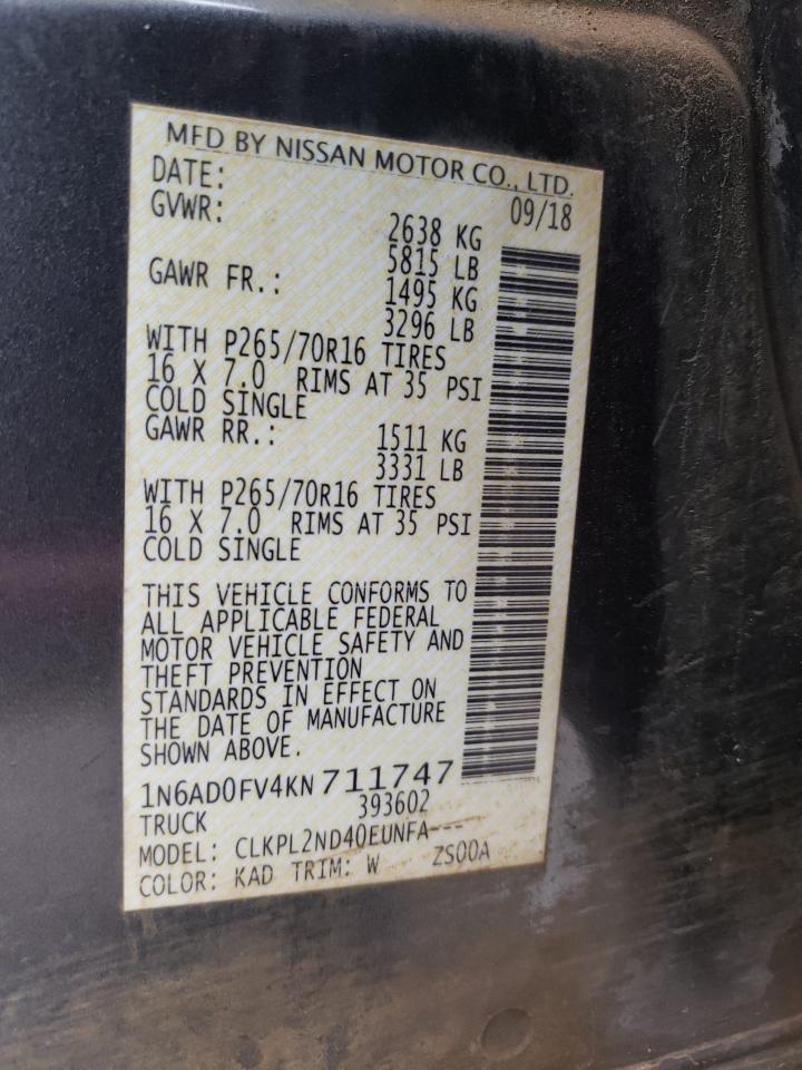 Photo 10 from auction – 2019 NISSAN FRONTIER S with VIN 1N6AD0FV4KN711747