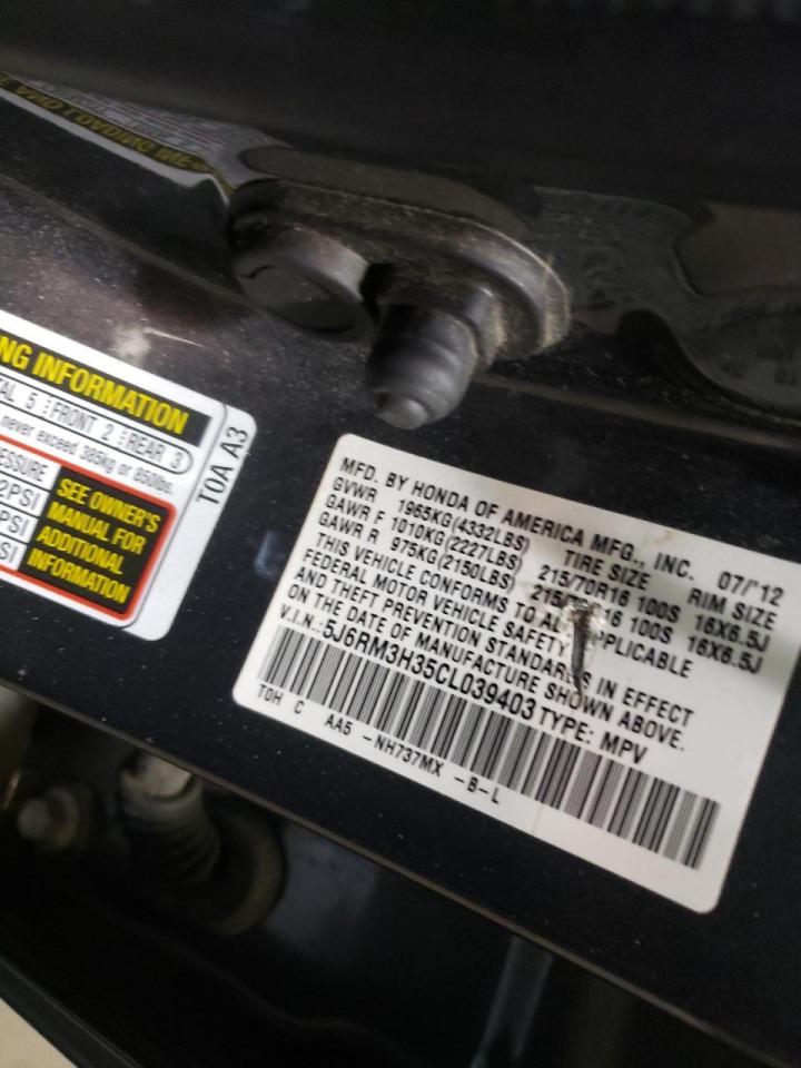 Photo 10 from auction – 2012 HONDA CR-V LX with VIN 5J6RM3H35CL039403