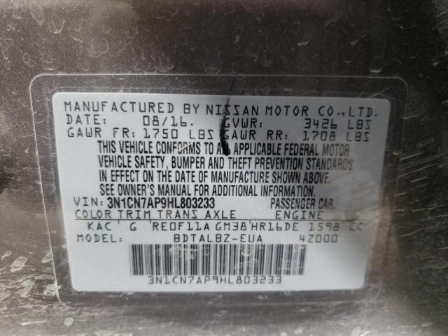Photo 10 from auction – 2017 NISSAN VERSA S with VIN 3N1CN7AP9HL803233