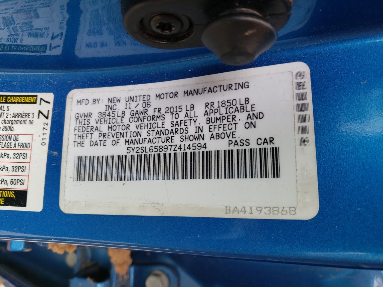 Photo 10 from auction – 2007 PONTIAC VIBE with VIN 5Y2SL65897Z414594