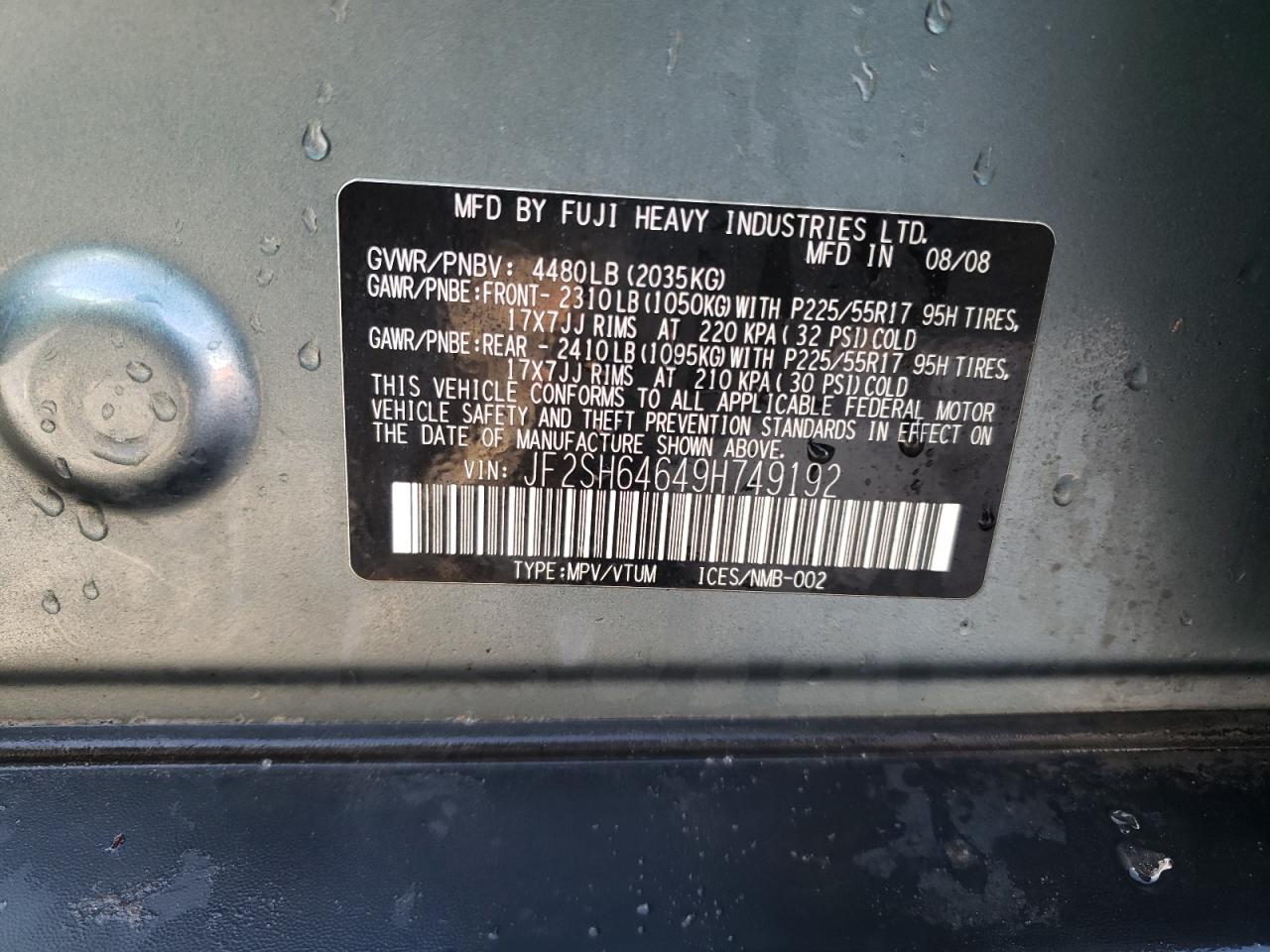 Photo 10 from auction – 2009 SUBARU FORESTER 2 with VIN JF2SH64649H749192