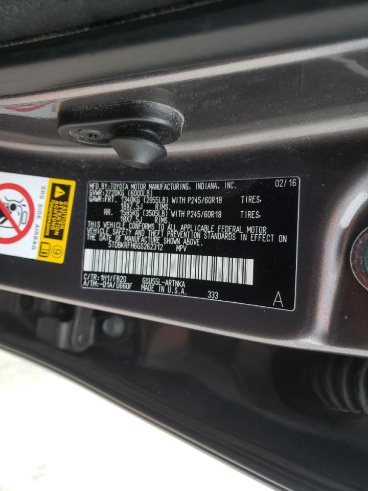 Photo 10 from auction – 2016 TOYOTA HIGHLANDER with VIN 5TDBKRFH6GS262312