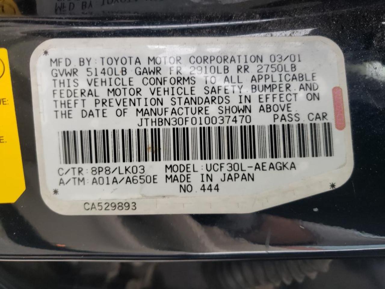 Photo 10 from auction – 2001 LEXUS LS 430 with VIN JTHBN30F010037470