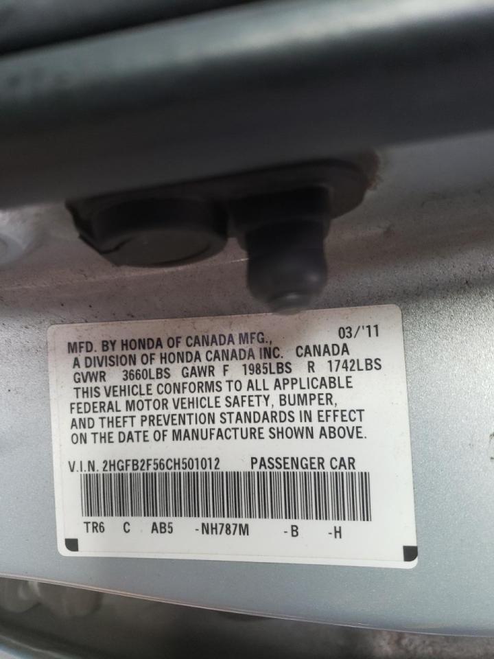 Photo 10 from auction – 2012 HONDA CIVIC LX with VIN 2HGFB2F56CH501012