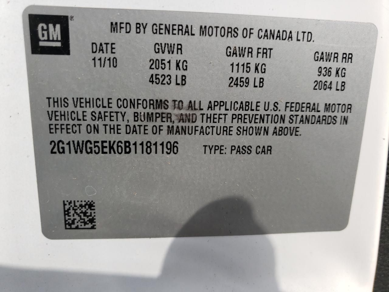 Photo 10 from auction – 2011 CHEVROLET IMPALA LT with VIN 2G1WG5EK6B1181196