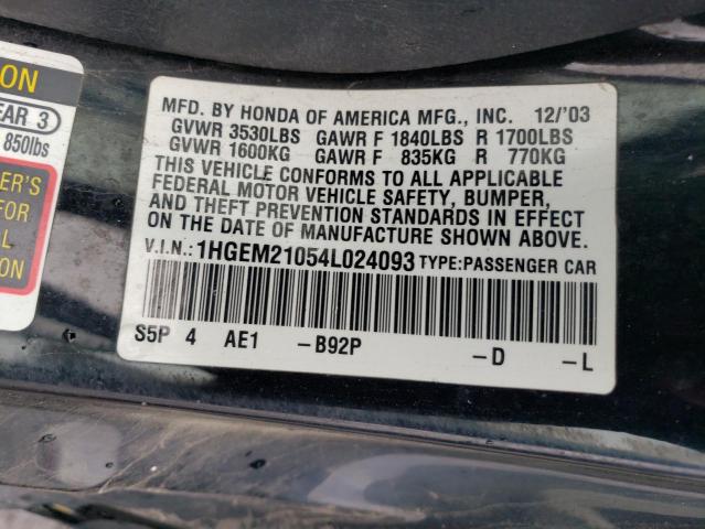 Foto 10 de la subasta – 2004 HONDA CIVIC EX con VIN 1HGEM21054L024093