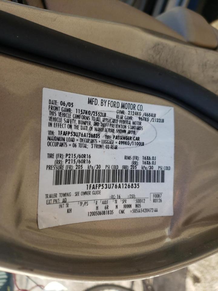 Photo 10 from auction – 2006 FORD TAURUS SE with VIN 1FAFP53U76A126835