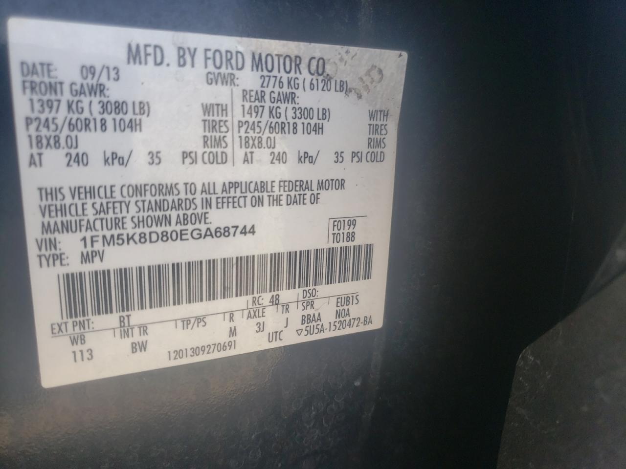 Photo 10 from auction – 2014 FORD EXPLORER X with VIN 1FM5K8D80EGA68744