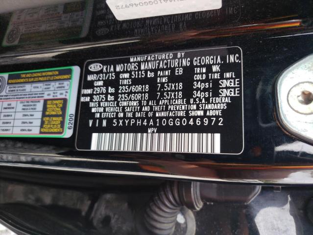 Photo 10 from auction – 2016 KIA SORENTO EX with VIN 5XYPH4A10GG046972