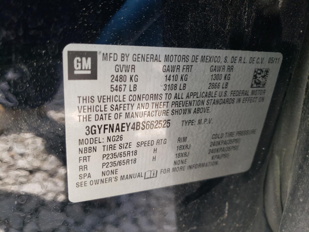Photo 10 from auction – 2011 CADILLAC SRX LUXURY with VIN 3GYFNAEY4BS662525