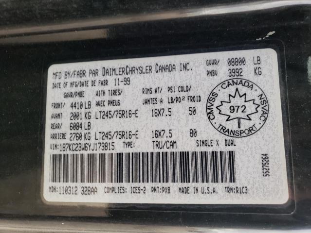 Photo 10 from auction – 2000 DODGE RAM 2500 with VIN 1B7KC23W6YJ173815
