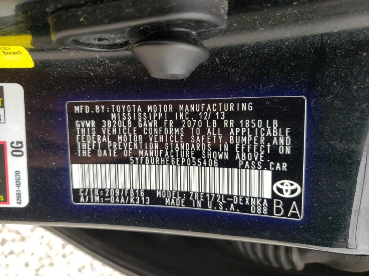 Photo 10 from auction – 2014 TOYOTA COROLLA L with VIN 5YFBURHE6EP055406