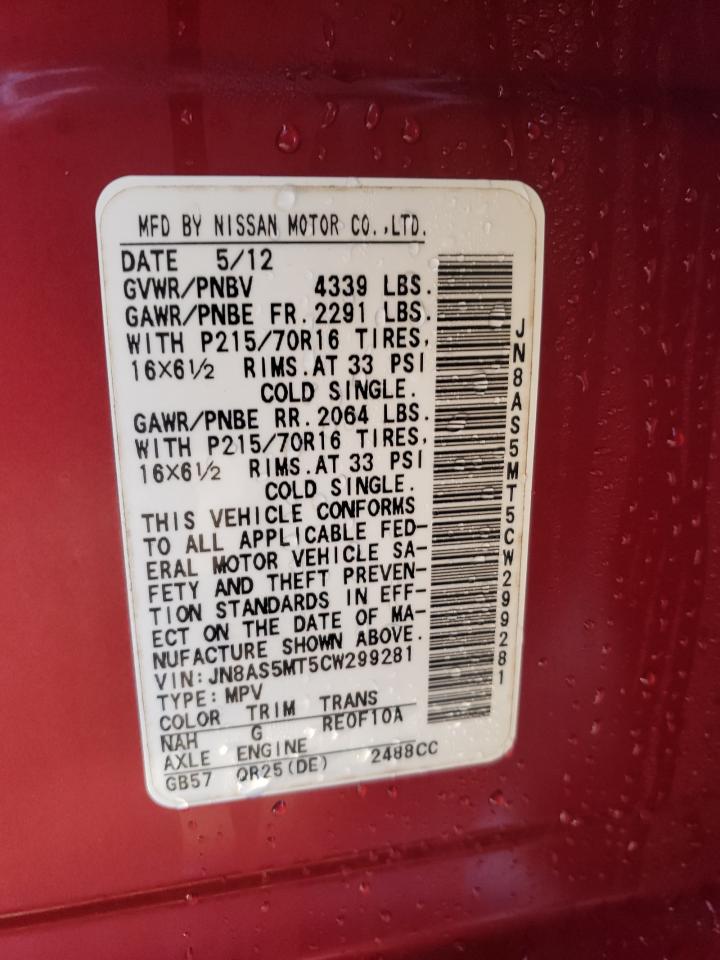 Photo 10 from auction – 2012 NISSAN ROGUE S with VIN JN8AS5MT5CW299281