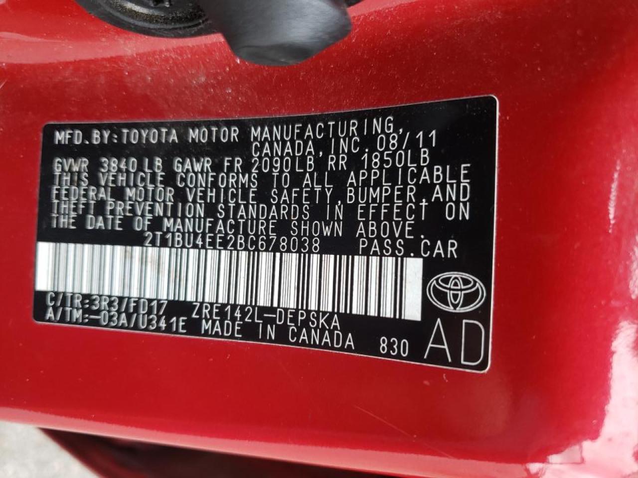 Photo 10 from auction – 2011 TOYOTA COROLLA BA with VIN 2T1BU4EE2BC678038