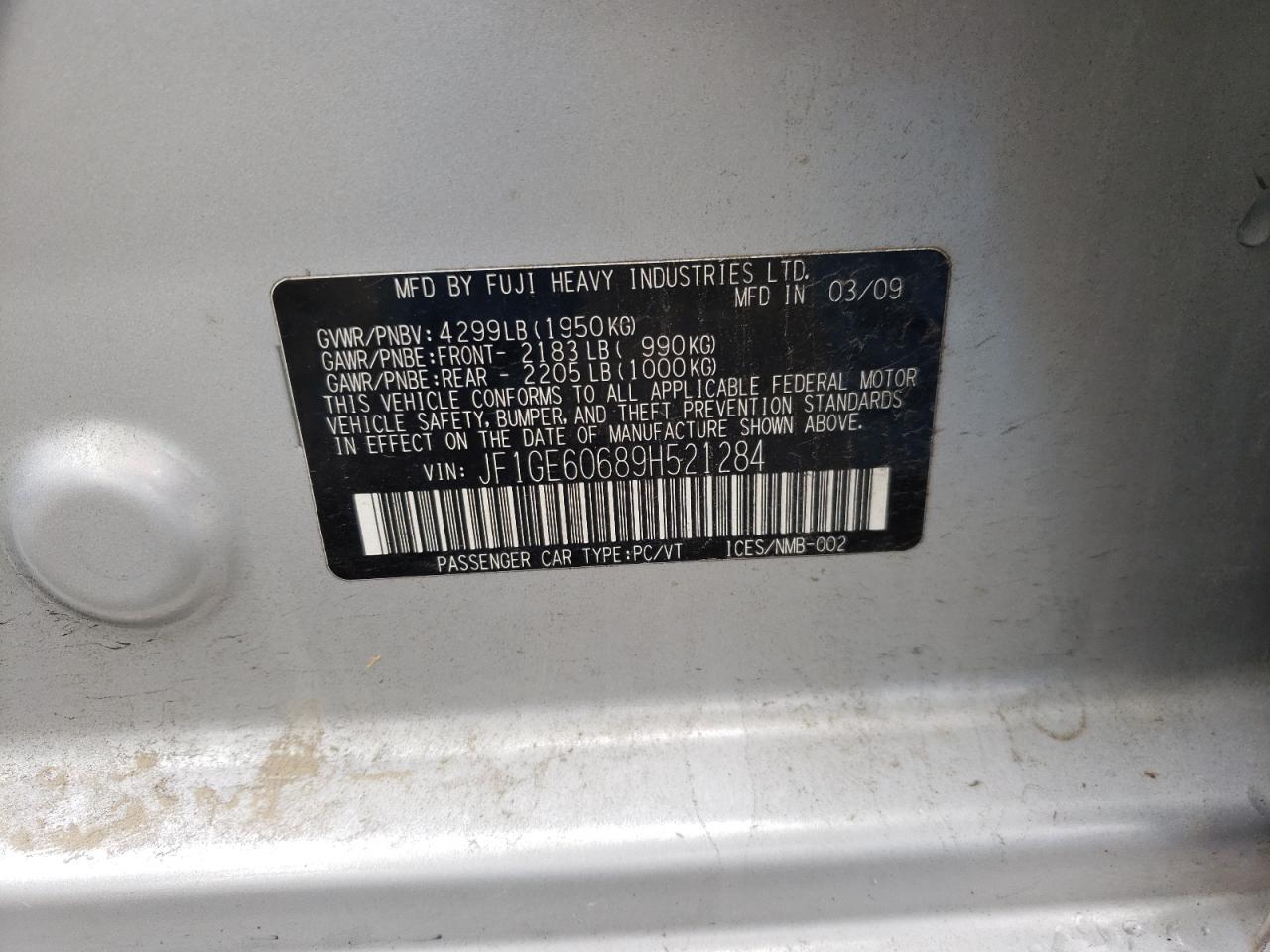 Photo 10 from auction – 2009 SUBARU IMPREZA 2. with VIN JF1GE60689H521284