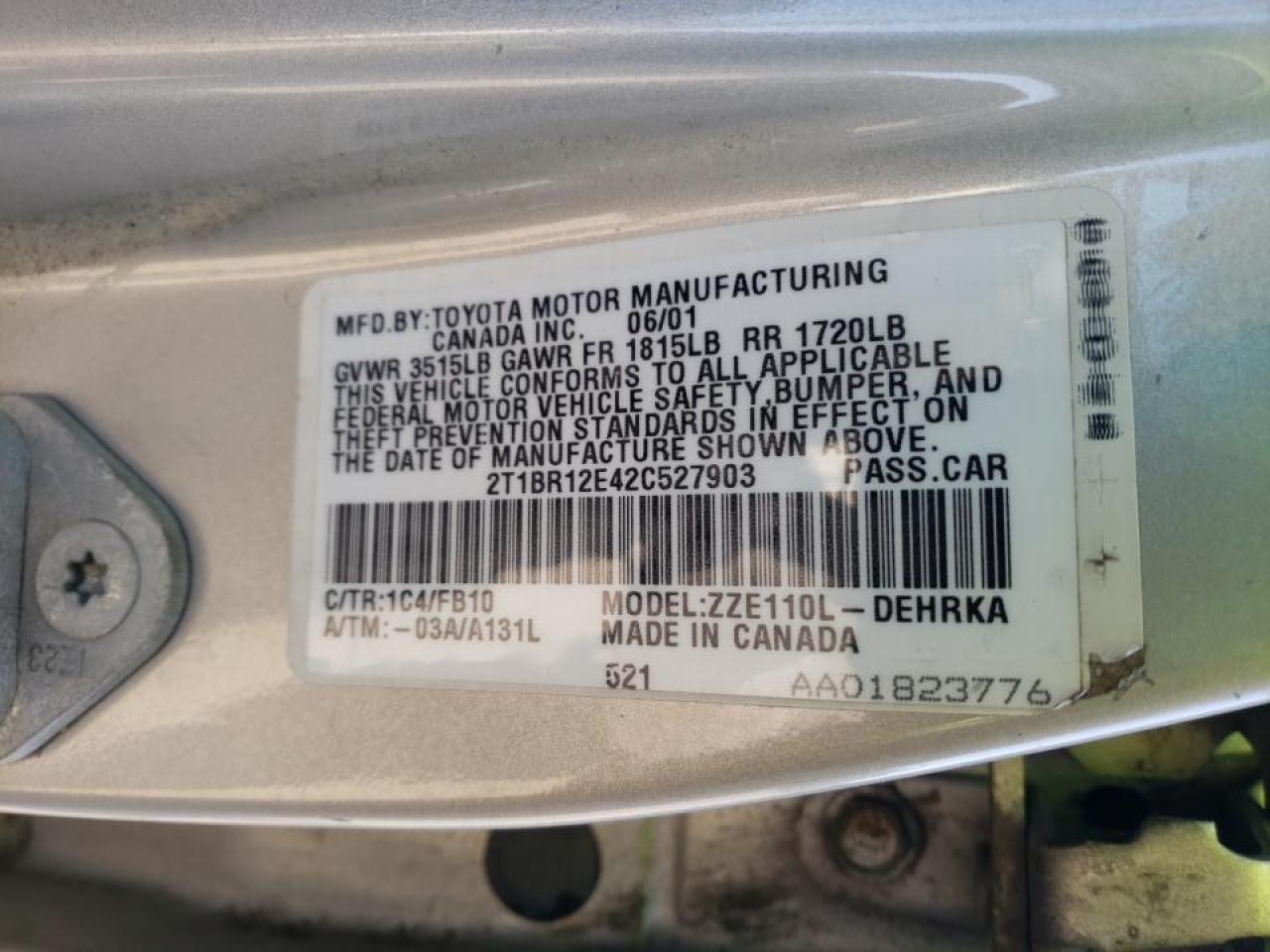Photo 10 from auction – 2002 TOYOTA COROLLA CE with VIN 2T1BR12E42C527903