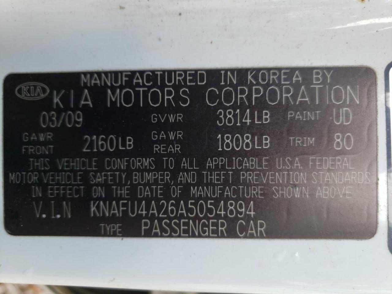 Photo 10 from auction – 2010 KIA FORTE with VIN KNAFU4A26A5054894