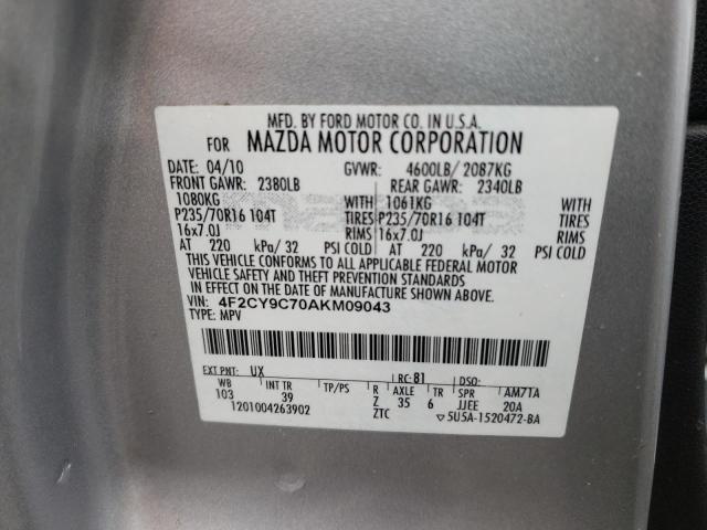 Photo 10 from auction – 2010 MAZDA TRIBUTE I with VIN 4F2CY9C70AKM09043