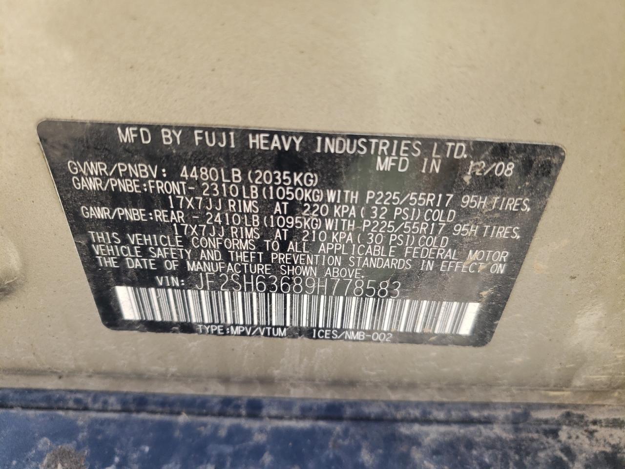 Photo 10 from auction – 2009 SUBARU FORESTER 2 with VIN JF2SH63689H778583