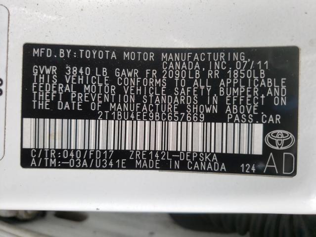 Photo 10 from auction – 2011 TOYOTA COROLLA BA with VIN 2T1BU4EE9BC657669