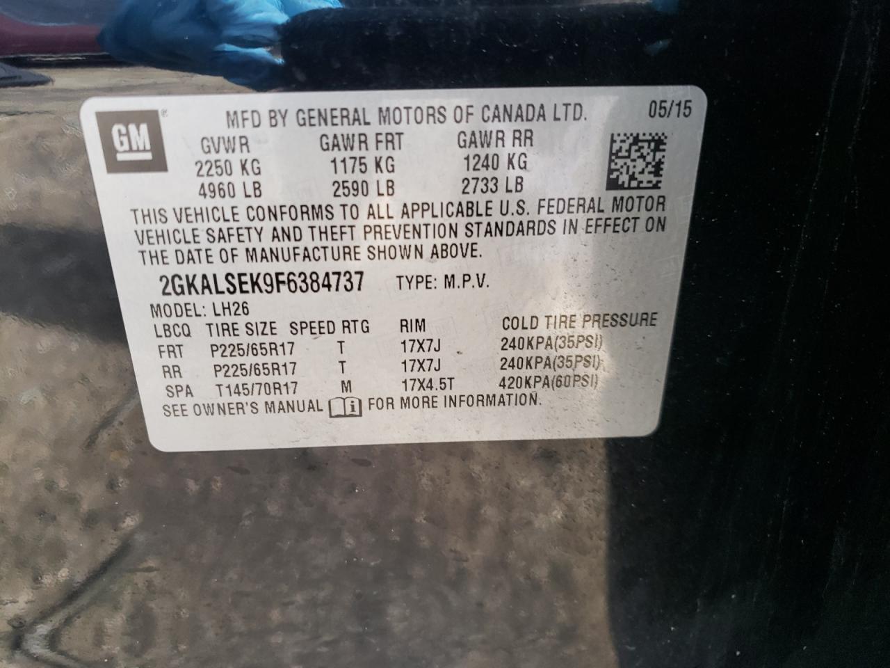 Photo 10 from auction – 2015 GMC TERRAIN SL with VIN 2GKALSEK9F6384737