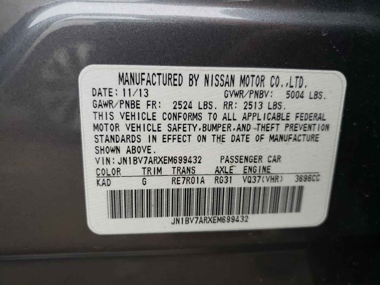 Photo 10 from auction – 2014 INFINITI Q50 BASE with VIN JN1BV7ARXEM699432
