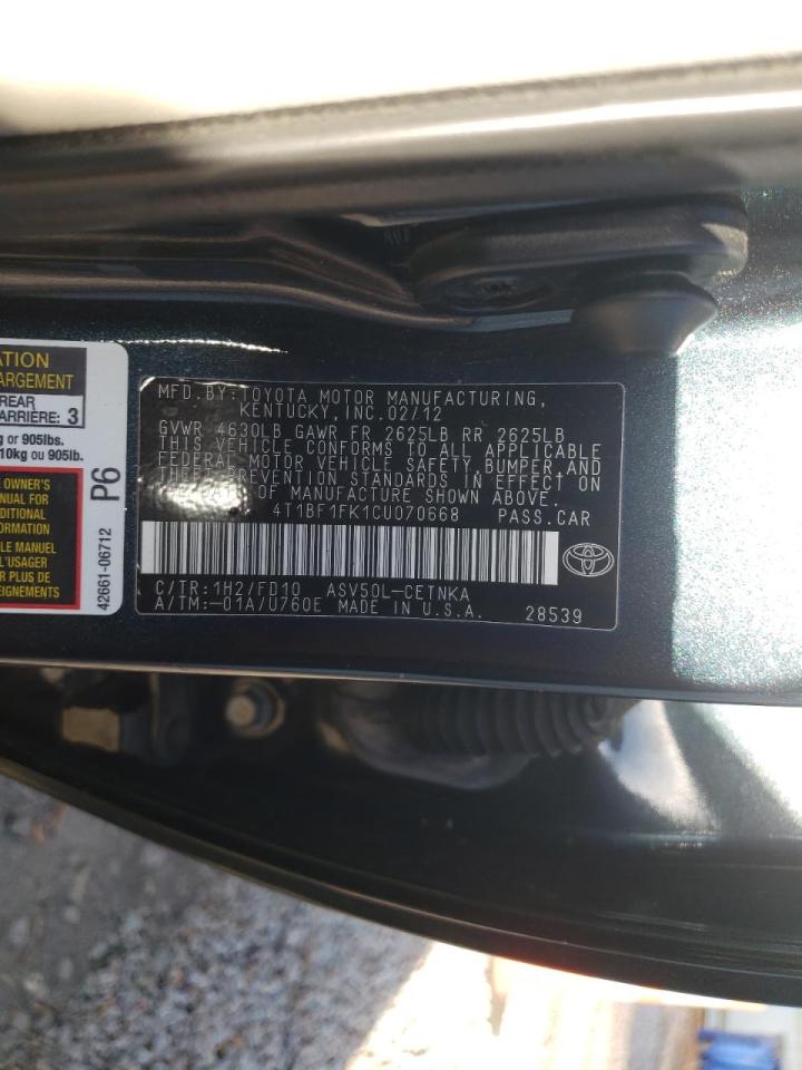 Photo 10 from auction – 2012 TOYOTA CAMRY BASE with VIN 4T1BF1FK1CU070668