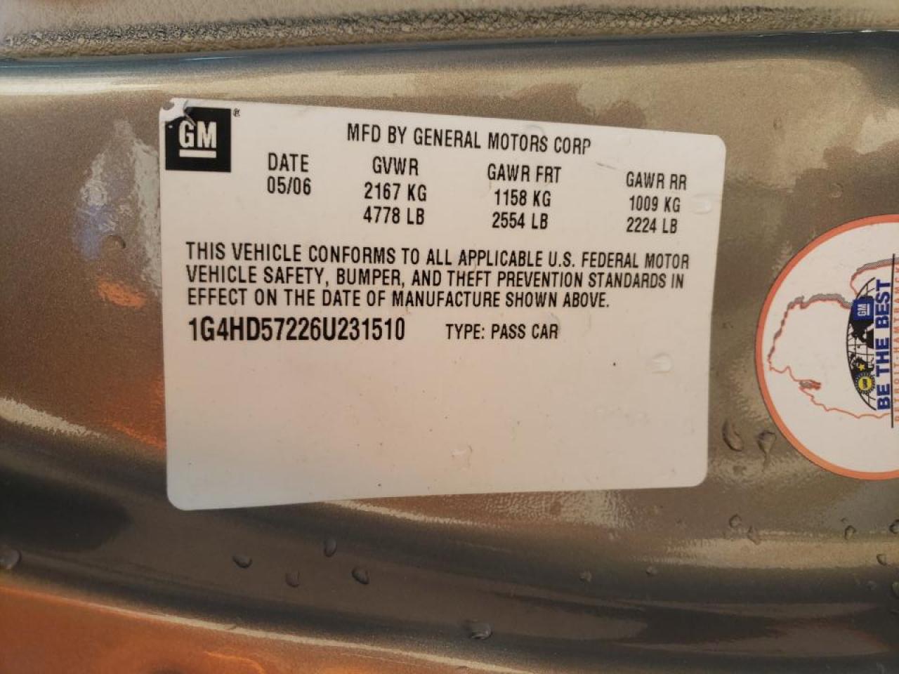 Photo 10 from auction – 2006 BUICK LUCERNE CX with VIN 1G4HD57226U231510