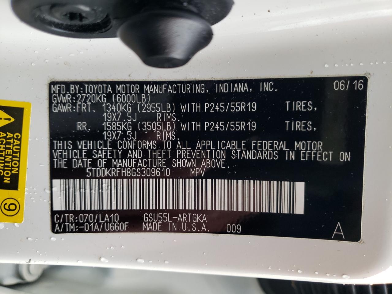 Photo 10 from auction – 2016 TOYOTA HIGHLANDER with VIN 5TDDKRFH8GS309610