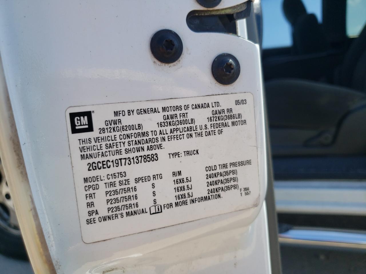 Photo 10 from auction – 2003 CHEVROLET SILVERADO with VIN 2GCEC19T731378583
