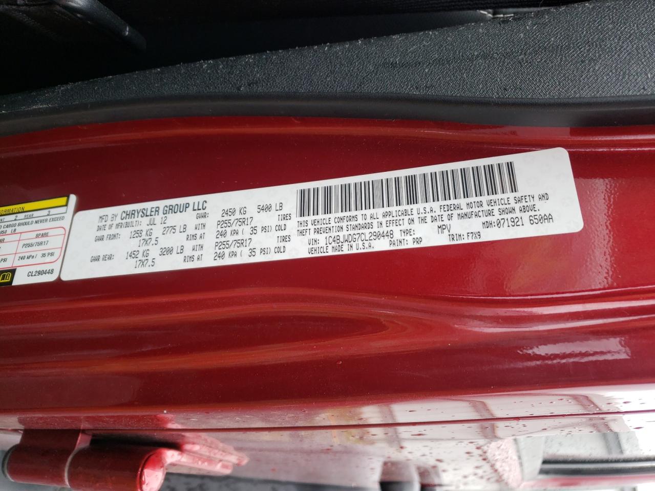 Photo 10 from auction – 2012 JEEP WRANGLER U with VIN 1C4BJWDG7CL290448