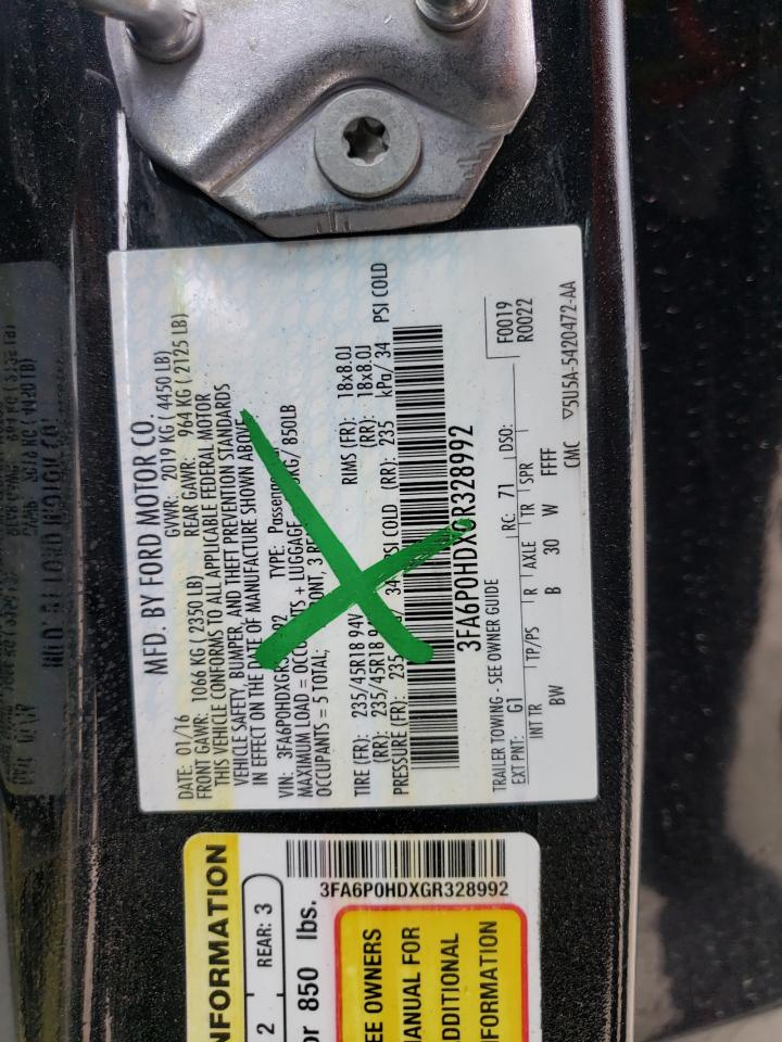 Photo 10 from auction – 2016 FORD FUSION SE with VIN 3FA6P0HDXGR328992