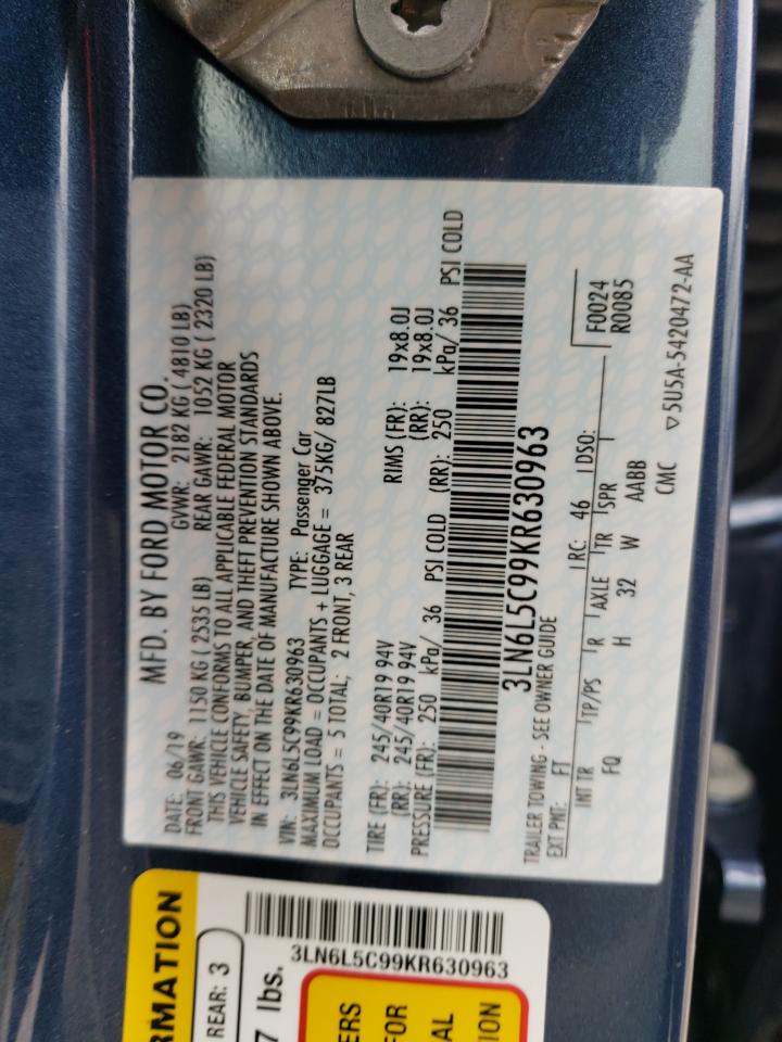 Photo 10 from auction – 2019 LINCOLN MKZ RESERV with VIN 3LN6L5C99KR630963