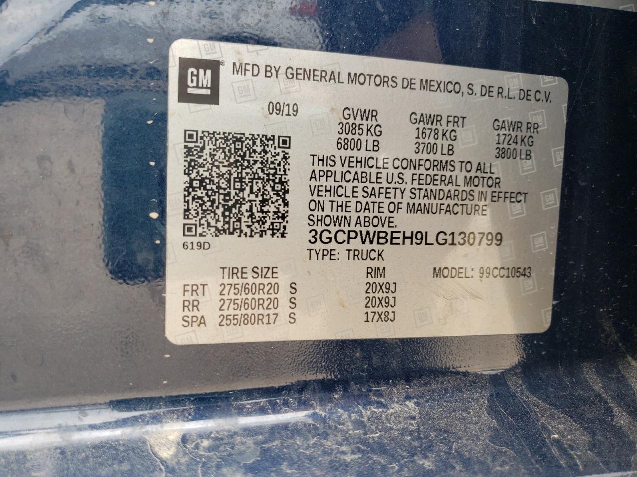 Photo 10 from auction – 2020 CHEVROLET SILVERADO with VIN 3GCPWBEH9LG130799