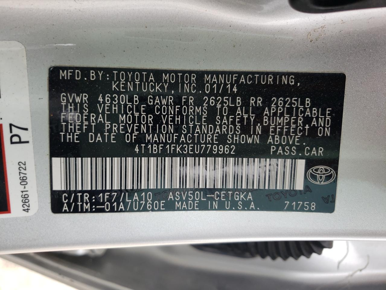 Photo 10 from auction – 2014 TOYOTA CAMRY L with VIN 4T1BF1FK3EU779962