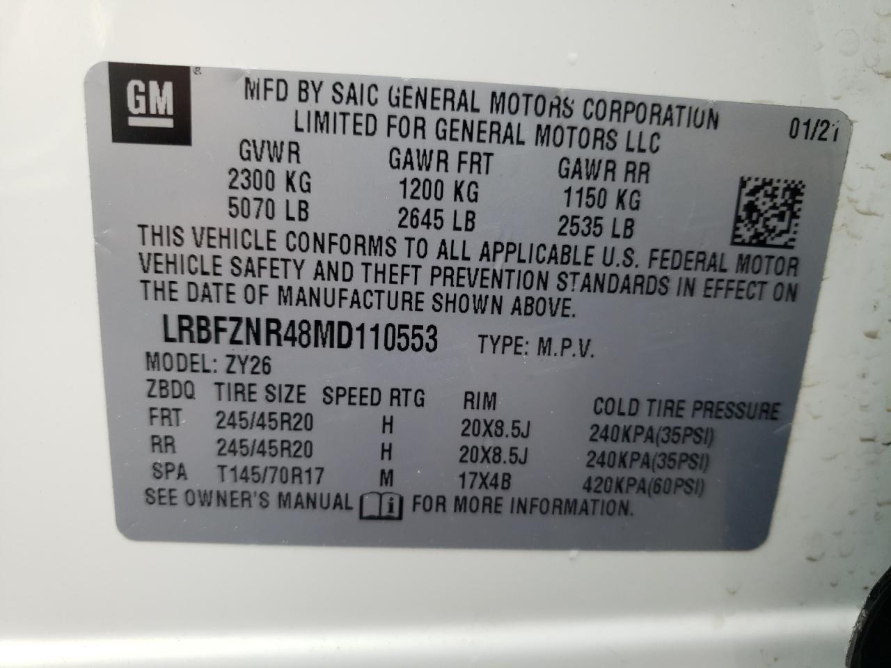 Photo 10 from auction – 2021 BUICK ENVISION E with VIN LRBFZNR48MD110553