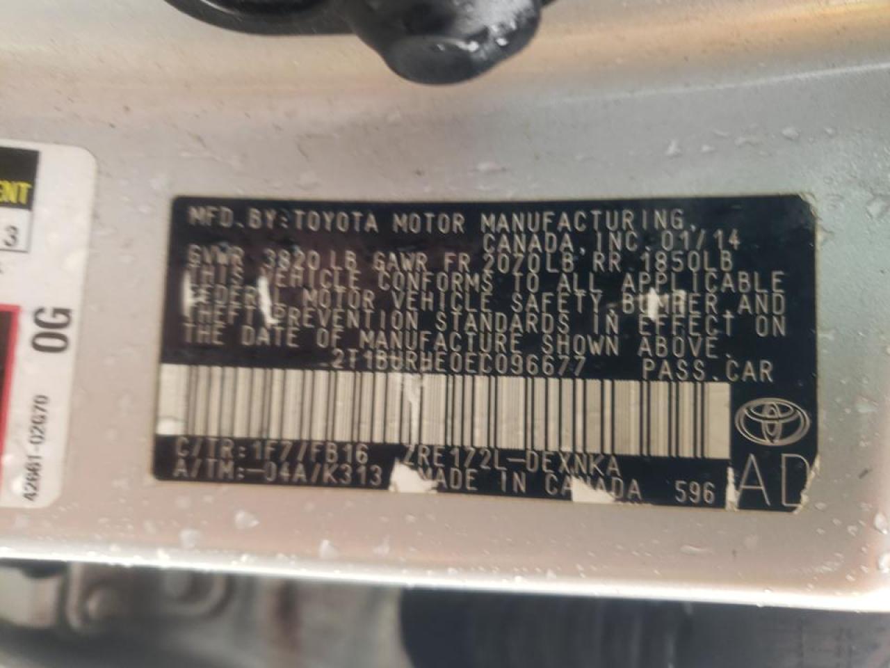 Photo 10 from auction – 2014 TOYOTA COROLLA L with VIN 2T1BURHE0EC096677