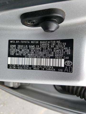 Photo 10 from auction – 2009 TOYOTA COROLLA BA with VIN 2T1BU40EX9C190747
