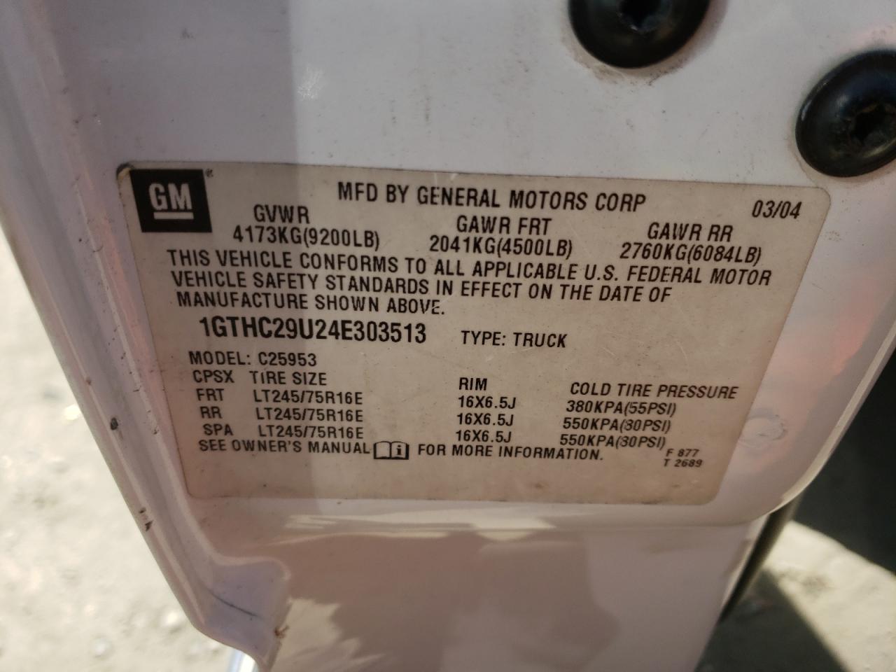 Photo 10 from auction – 2004 GMC SIERRA C25 with VIN 1GTHC29U24E303513
