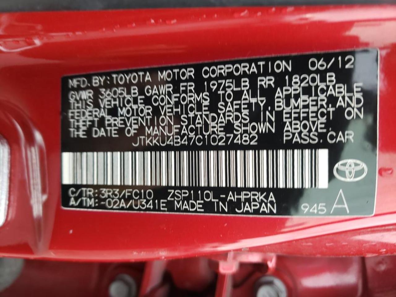 Photo 10 from auction – 2012 TOYOTA SCION XD with VIN JTKKU4B47C1027482