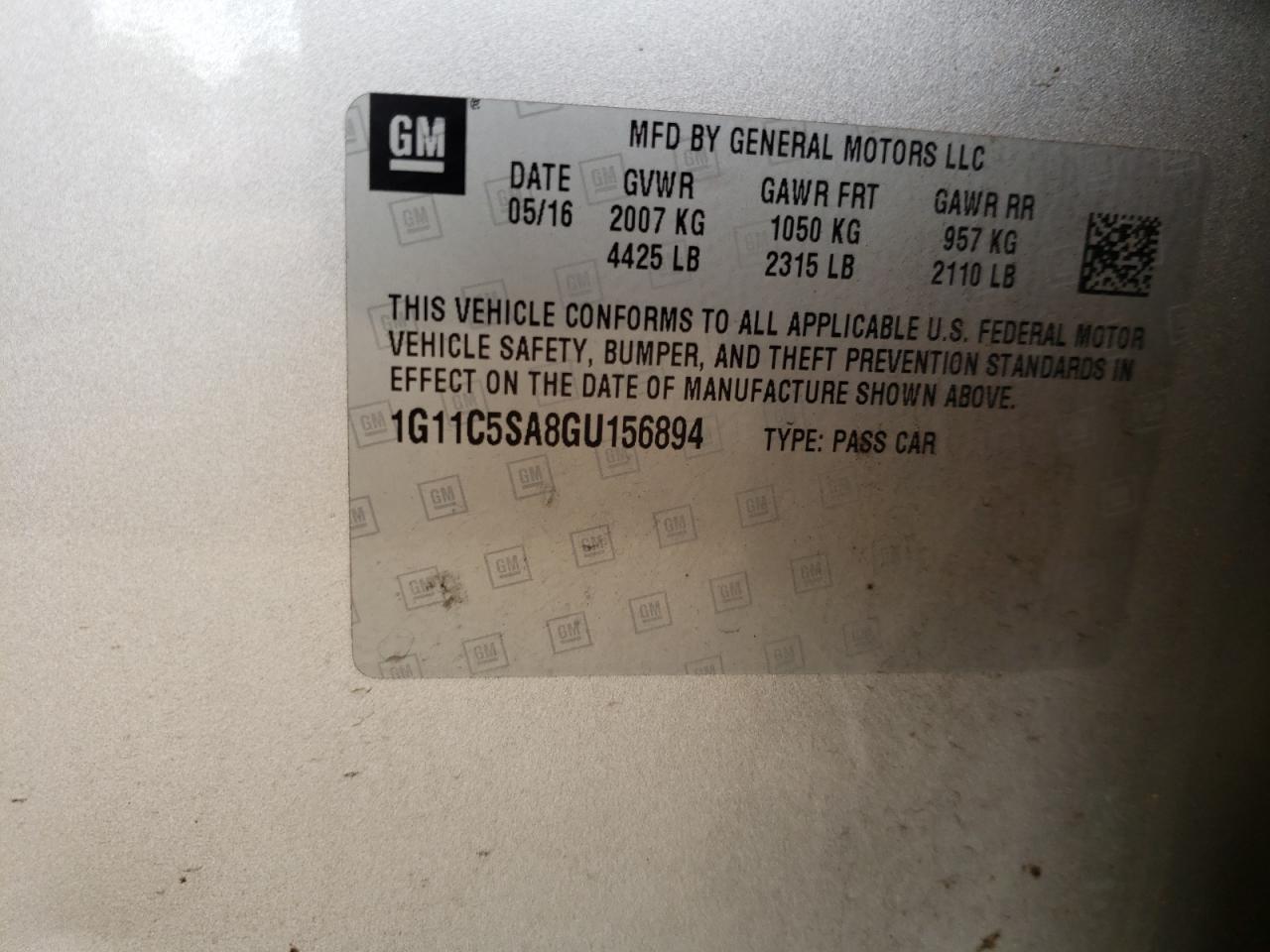 Photo 10 from auction – 2016 CHEVROLET MALIBU LIM with VIN 1G11C5SA8GU156894