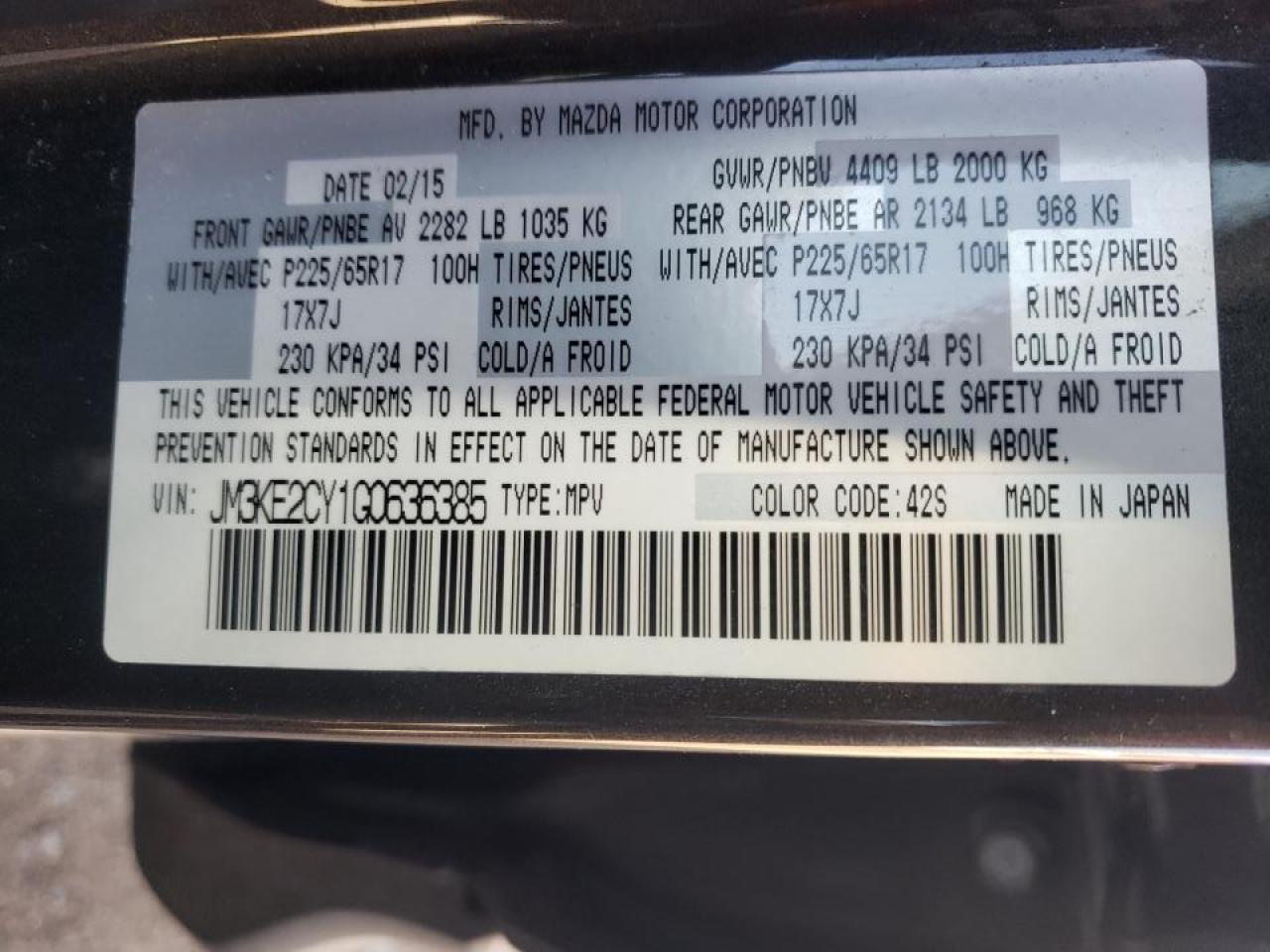 Photo 10 from auction – 2016 MAZDA CX-5 TOURI with VIN JM3KE2CY1G0636385
