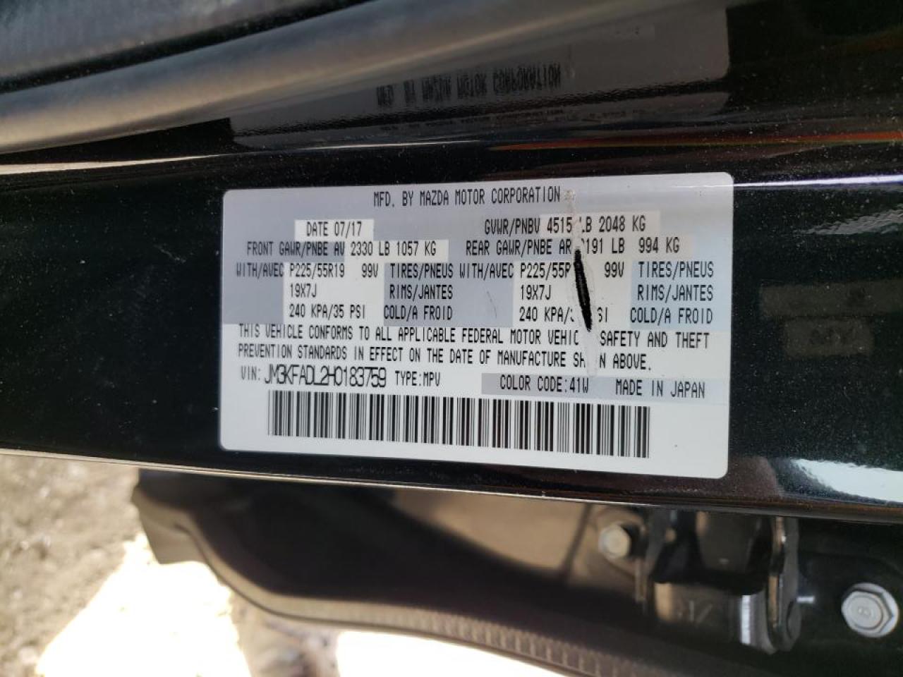 Photo 10 from auction – 2017 MAZDA CX-5 GRAND with VIN JM3KFADL2H0183759