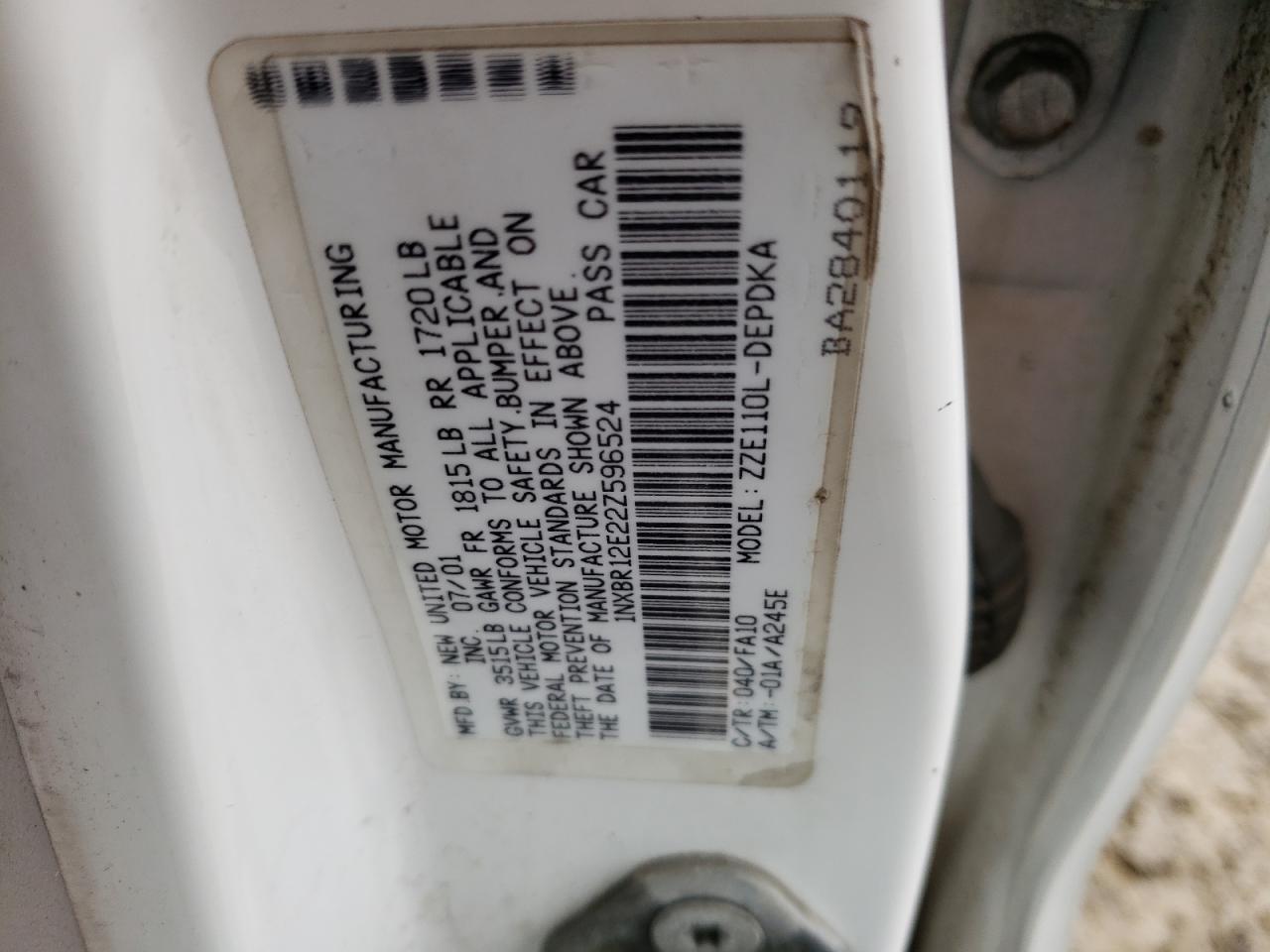 Photo 10 from auction – 2002 TOYOTA COROLLA CE with VIN 1NXBR12E22Z596524