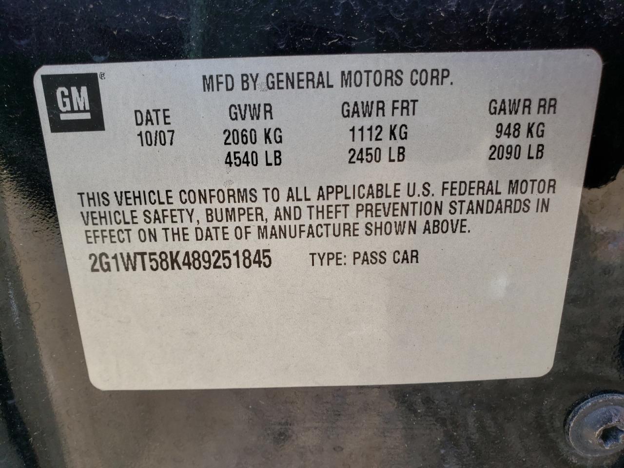 Photo 10 from auction – 2008 CHEVROLET IMPALA LT with VIN 2G1WT58K489251845