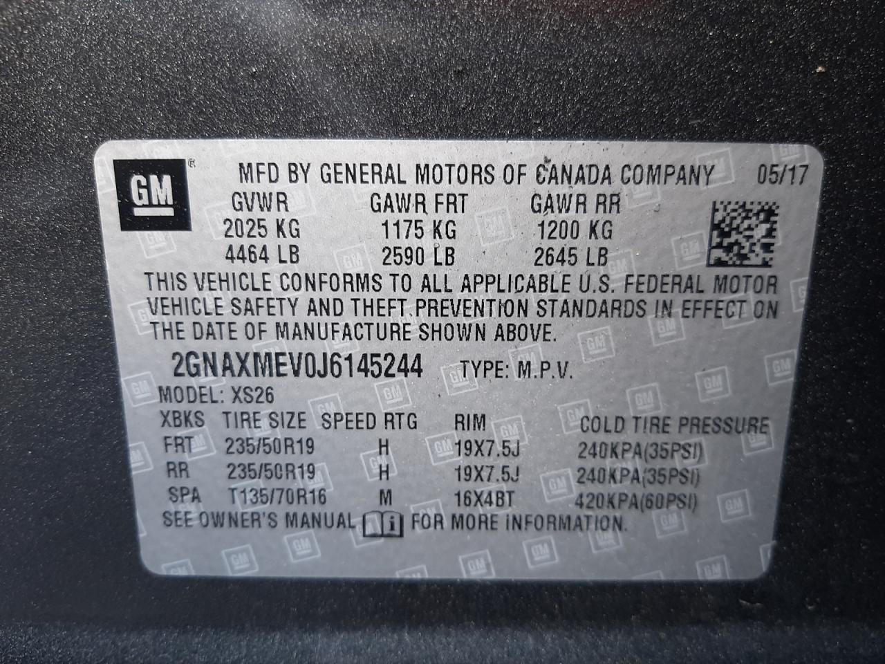 Photo 10 from auction – 2018 CHEVROLET EQUINOX PR with VIN 2GNAXMEV0J6145244