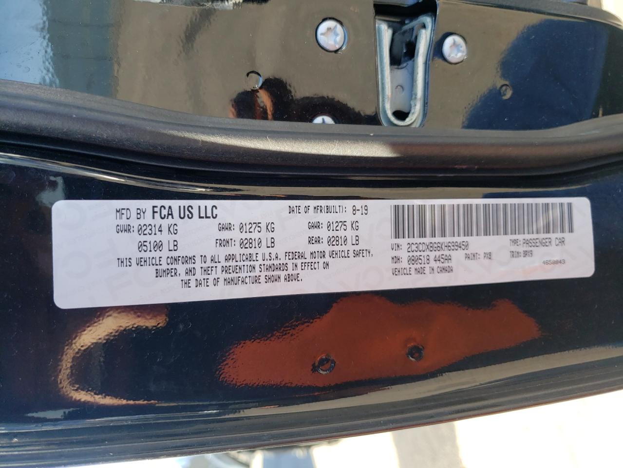 Photo 10 from auction – 2019 DODGE CHARGER SX with VIN 2C3CDXBG6KH699450