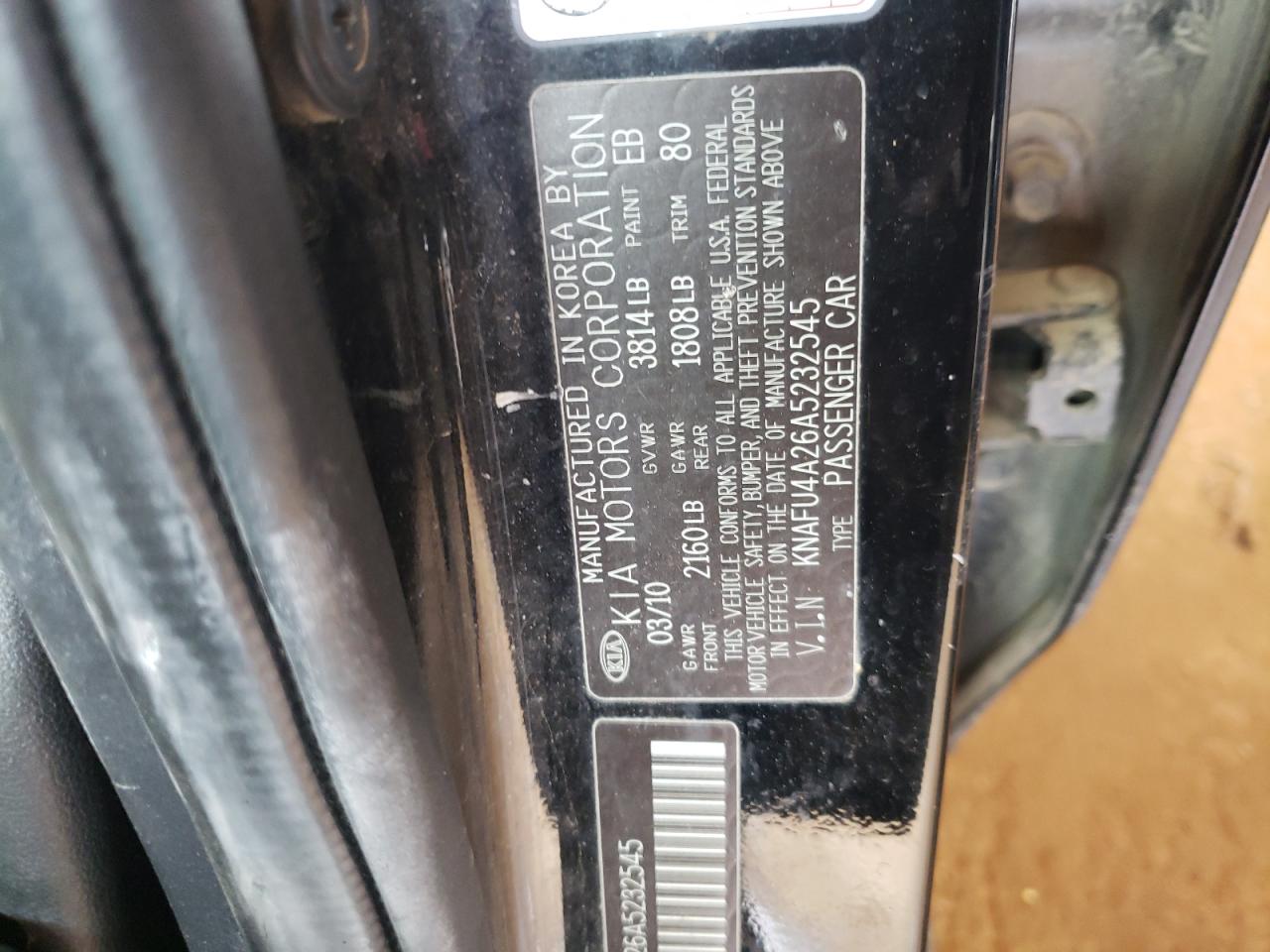 Photo 10 from auction – 2010 KIA FORTE EX with VIN KNAFU4A26A5232545