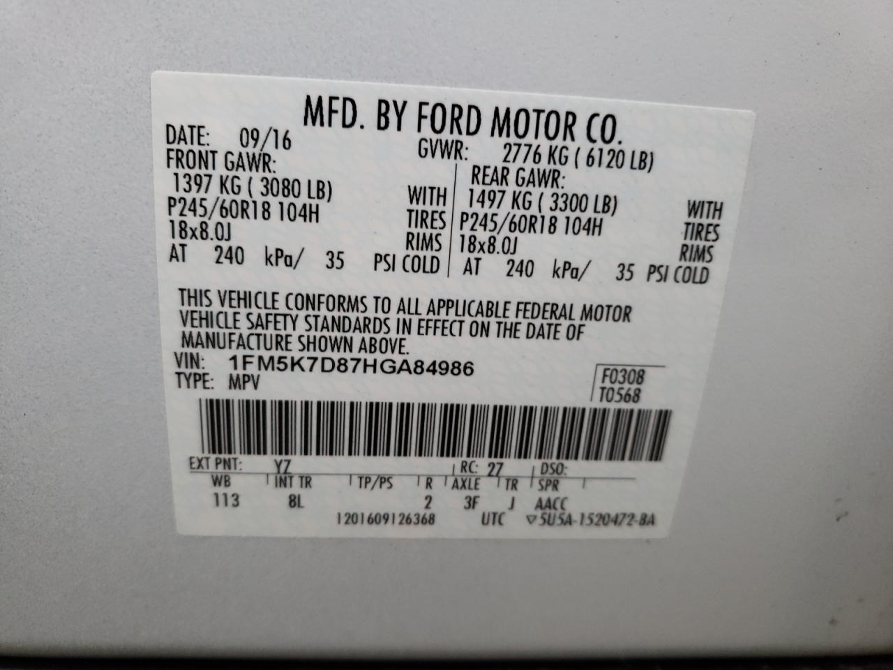 Photo 10 from auction – 2017 FORD EXPLORER X with VIN 1FM5K7D87HGA84986