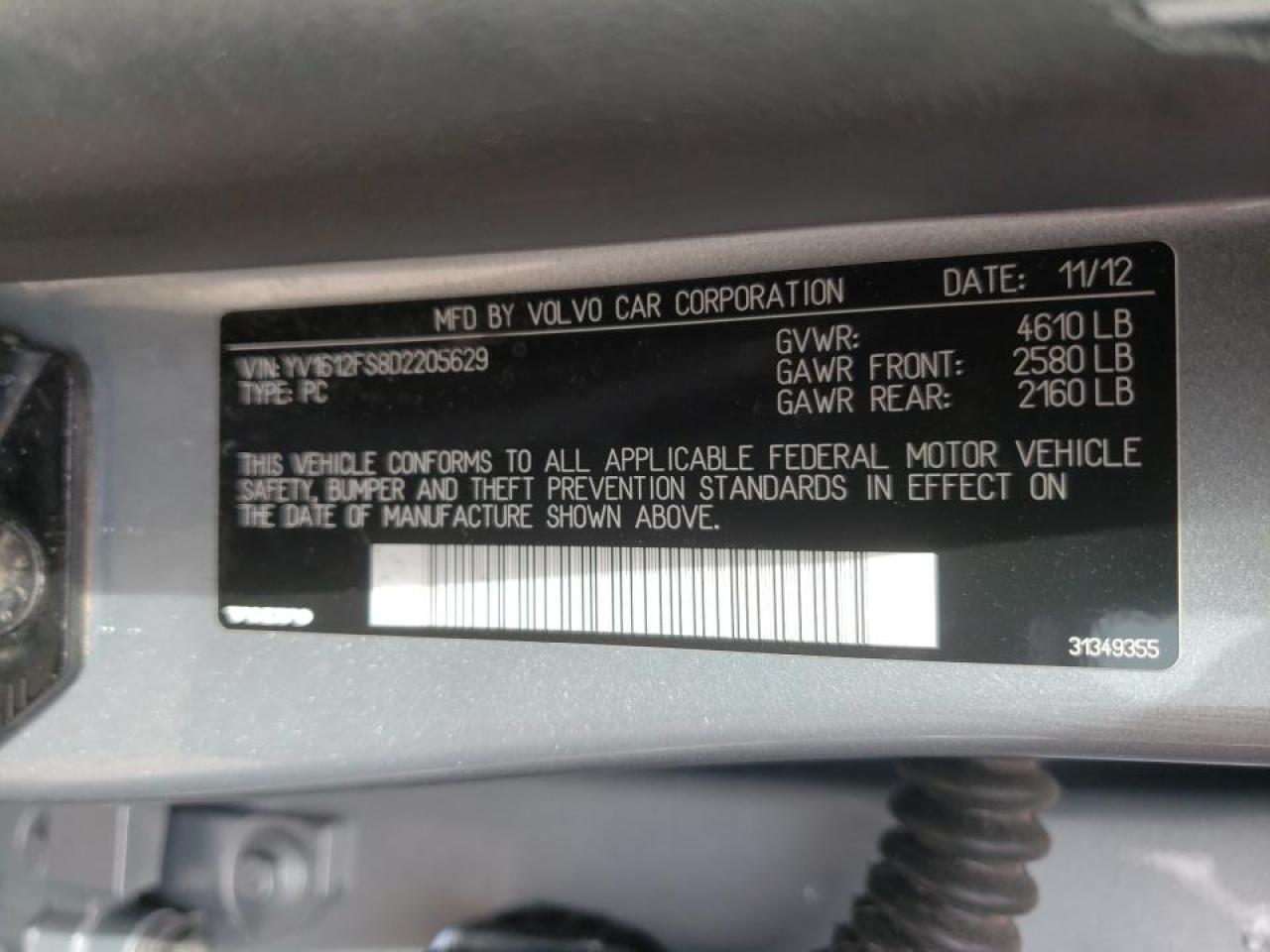 Photo 10 from auction – 2013 VOLVO S60 T5 with VIN YV1612FS8D2205629